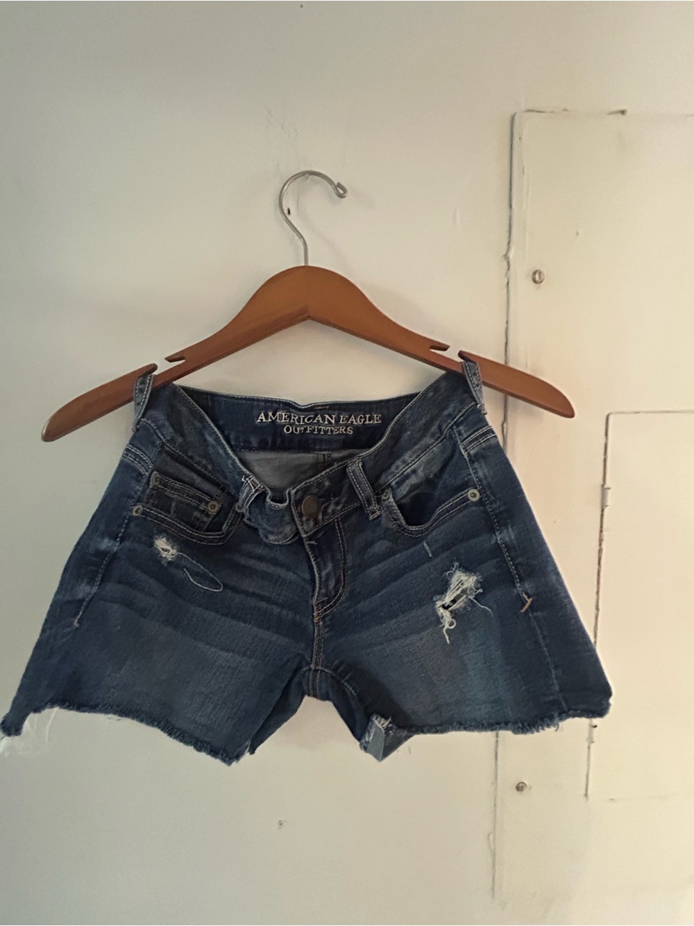 American Eagle Outfitters Distressed Blue Denim Shorts